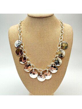 VTG Solid Sterling Silver 925 Circle Disc Chain Necklace Size 15.75" Length